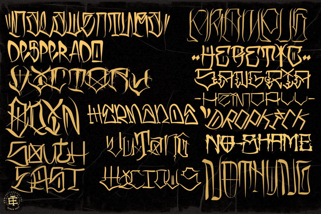 Tattoo Lettering Bundle for Procreate – Chicano Blackletter Fonts, Custom Script Brushes & PNG Lettering Pack
