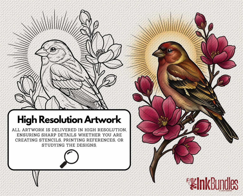 Neo Traditional Birds Tattoo Reference Kit