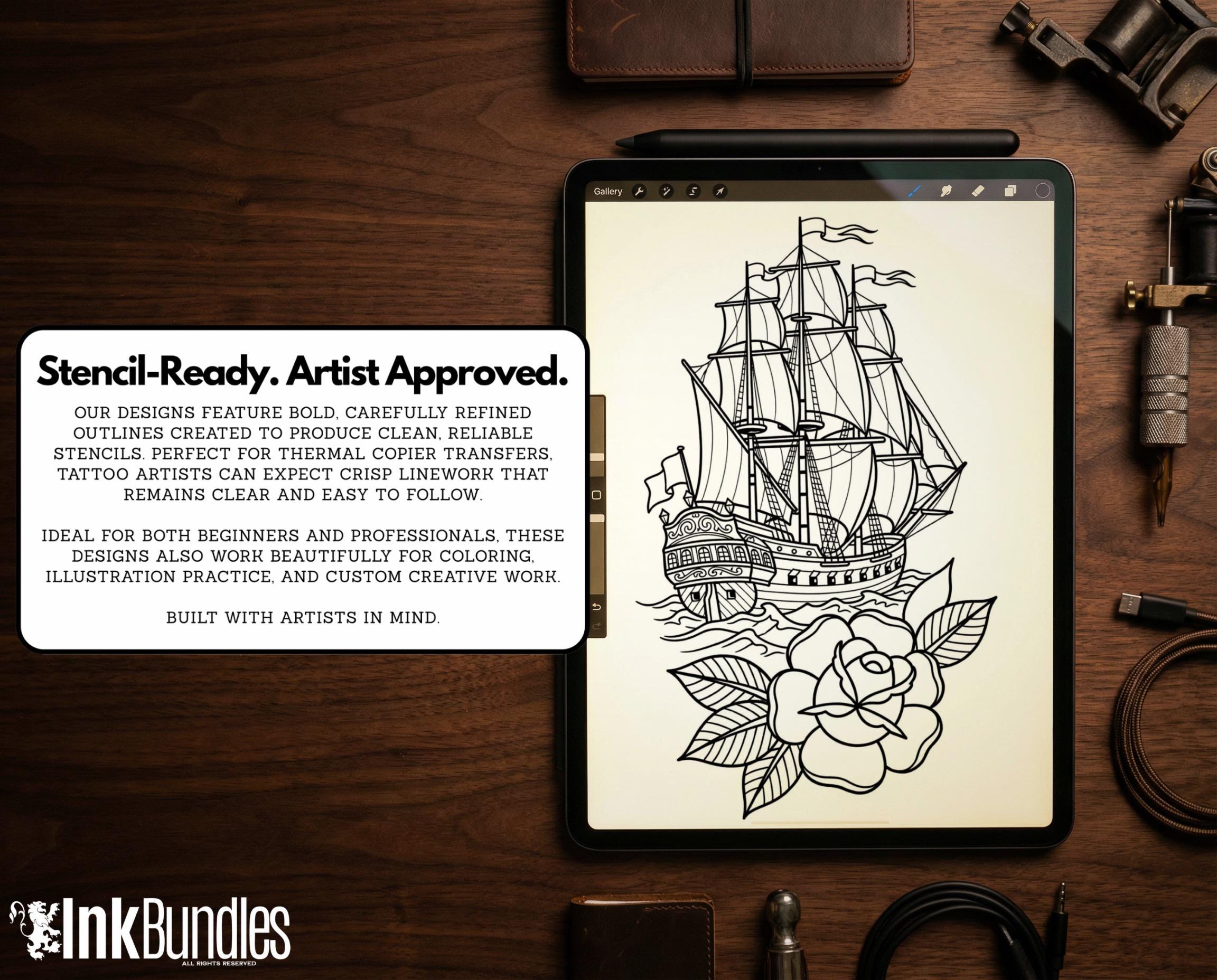 The Traditional Tattoo Artist - 1600+, Procreate & PNG custom made creative design kit!