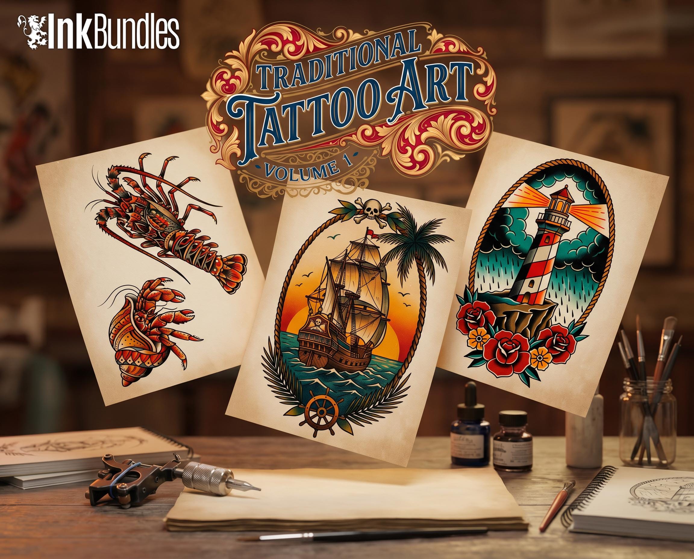 The Traditional Tattoo Artist - 1600+, Procreate & PNG custom made creative design kit!