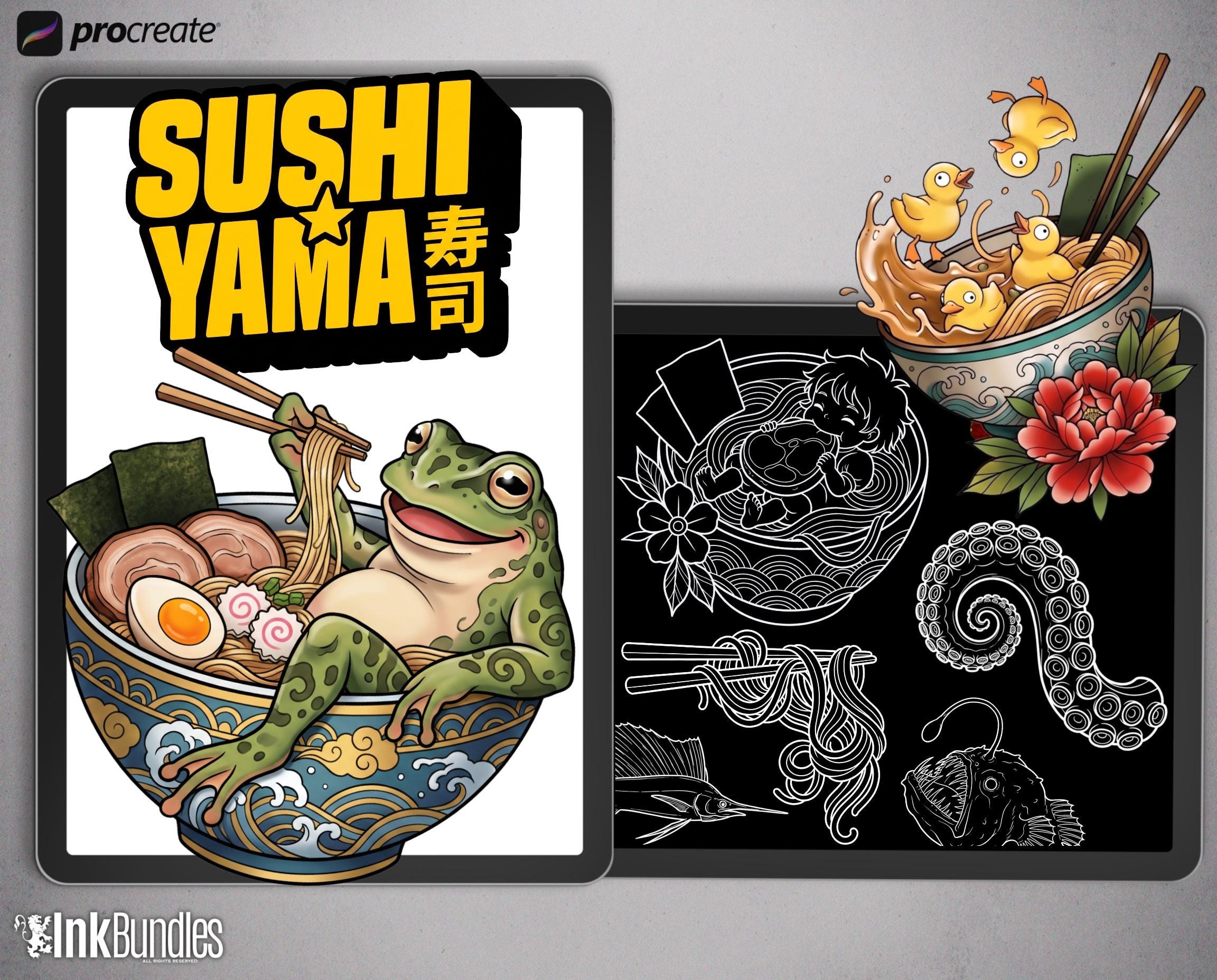 Sushi Yama Tattoo Reference Bundle, Custom design kit, Procreate stamps,