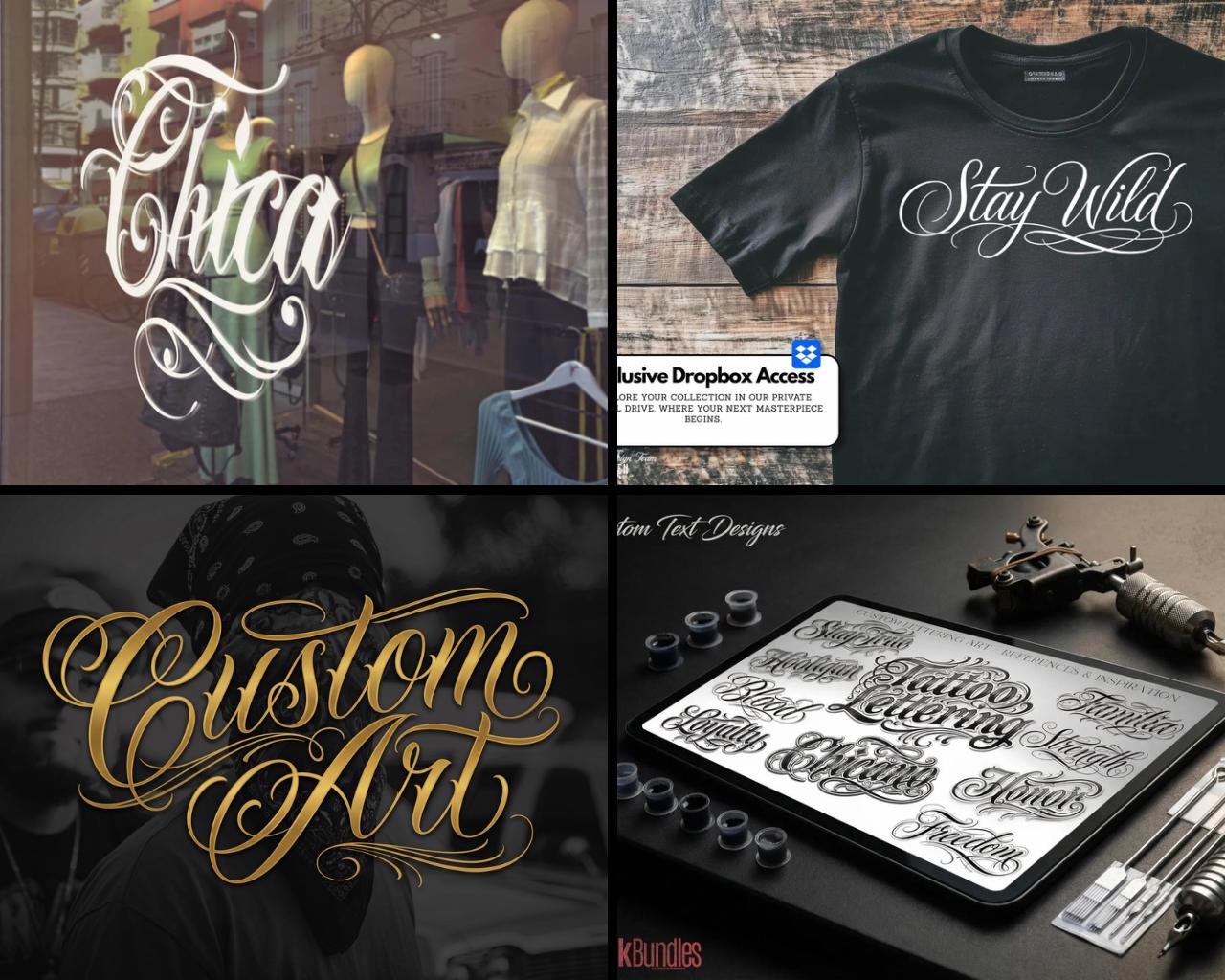 Chicano Lettering Artist for Procreate, tattoo letter design kit,