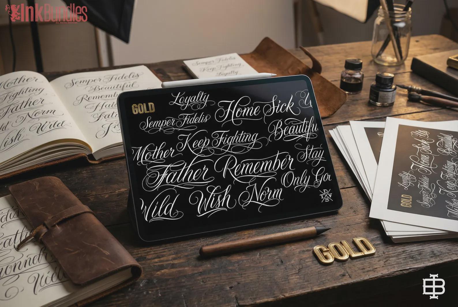 Chicano Lettering Artist for Procreate, tattoo letter design kit,