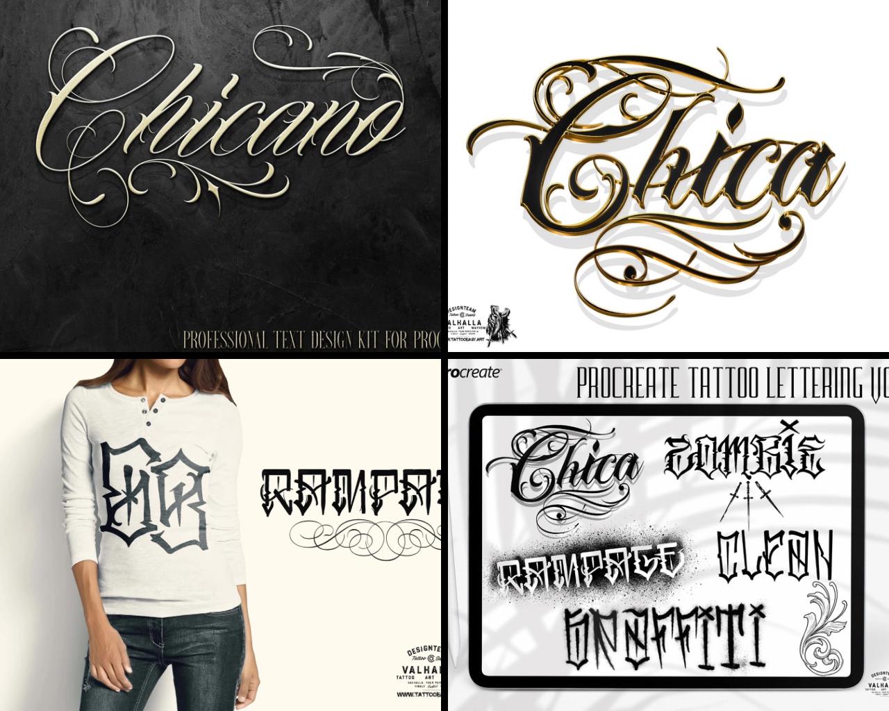 Chicano Lettering Artist for Procreate, tattoo letter design kit,