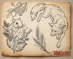 Neo Traditional Tattoo Bundle | The Enchanted Forest | Procreate + PNG | Wildlife tattoo stencils / pdf | Digital Download