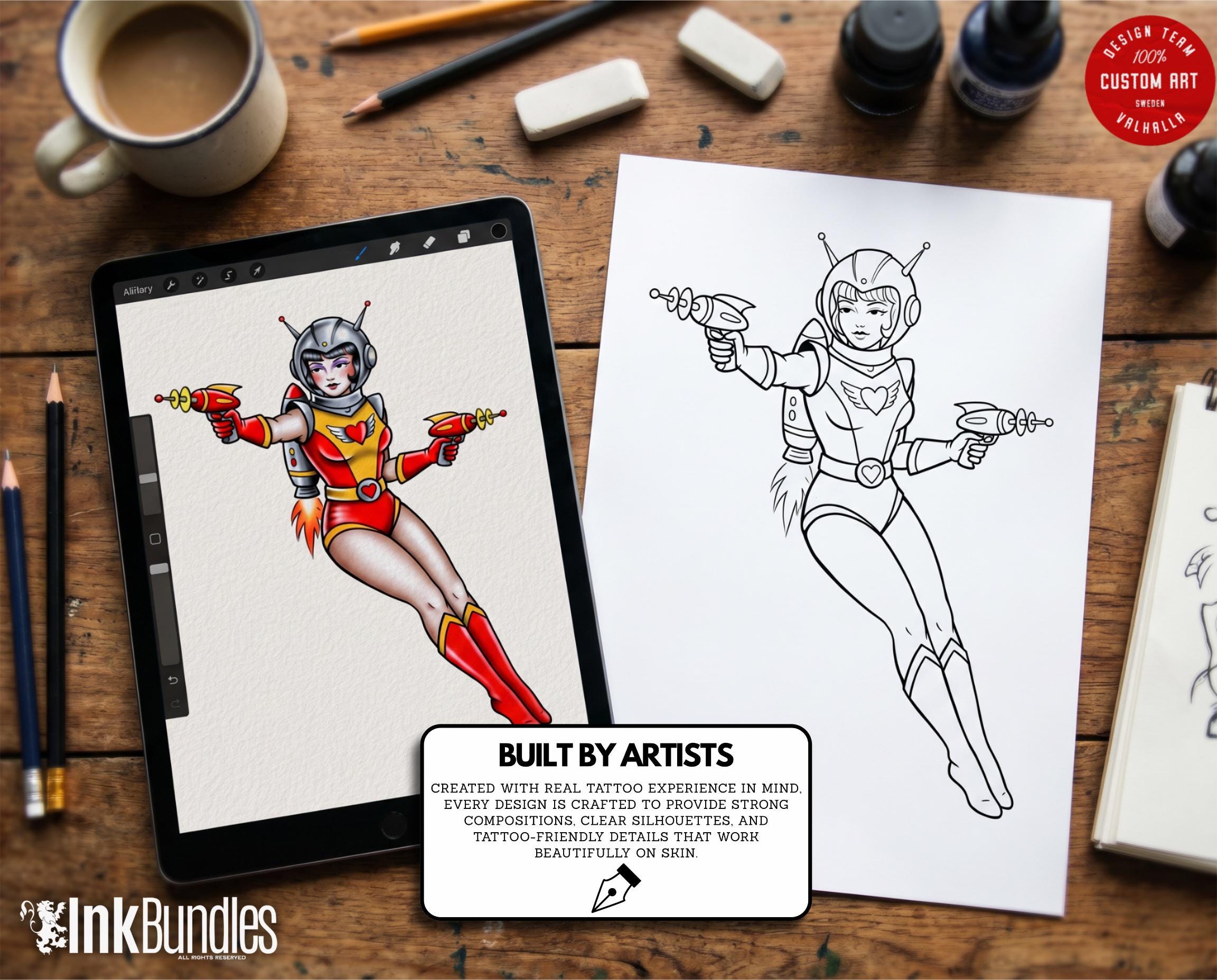 Traditional Pinup design kit, creative unique tattoo flash reference bundle for artists