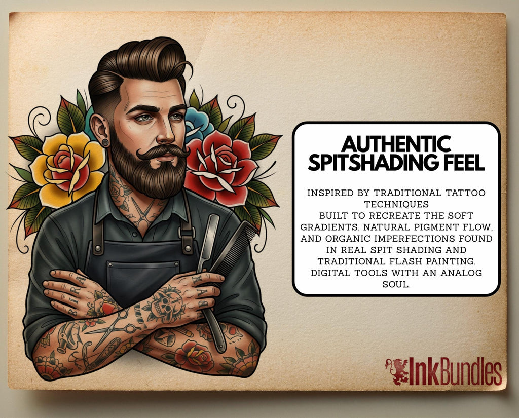 Tattoo Flash Brush Set: Watercolor, Spitshade, Ink, Paper Textures, digital download