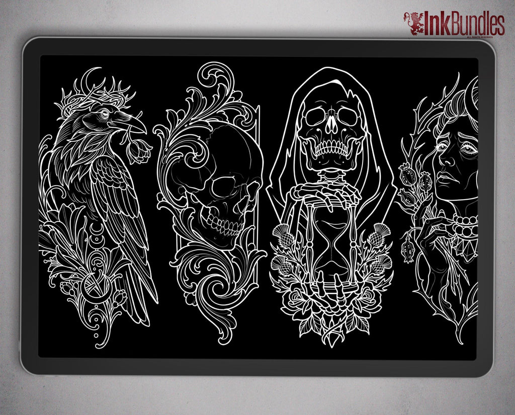 Seventh Seal, Dark Macabre Tattoo Art, Neo-Traditional Procreate Stamps, Tattoo Stencils