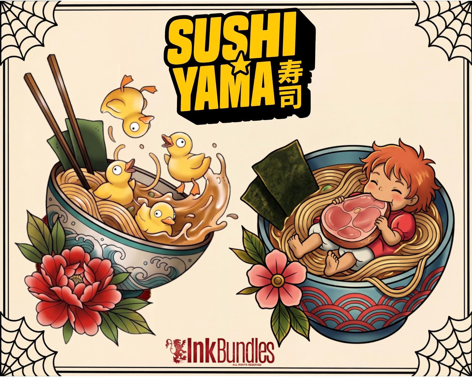 Sushi Yama Tattoo Reference Bundle, Custom design kit, Procreate stamps,