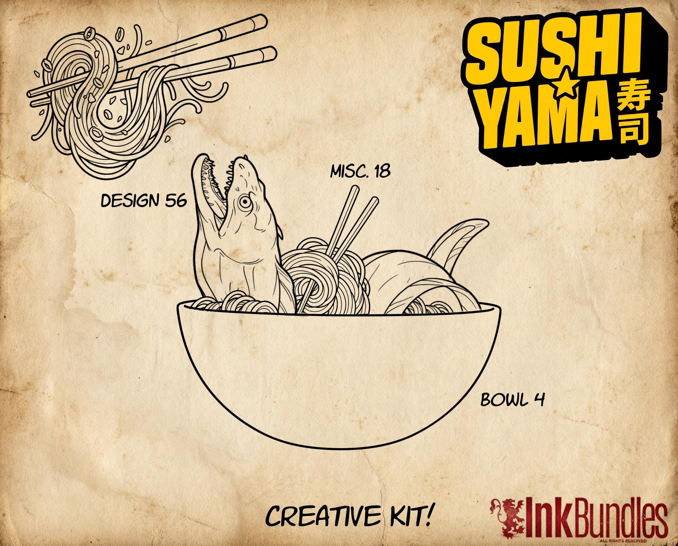 Sushi Yama Tattoo Reference Bundle, Custom design kit, Procreate stamps,