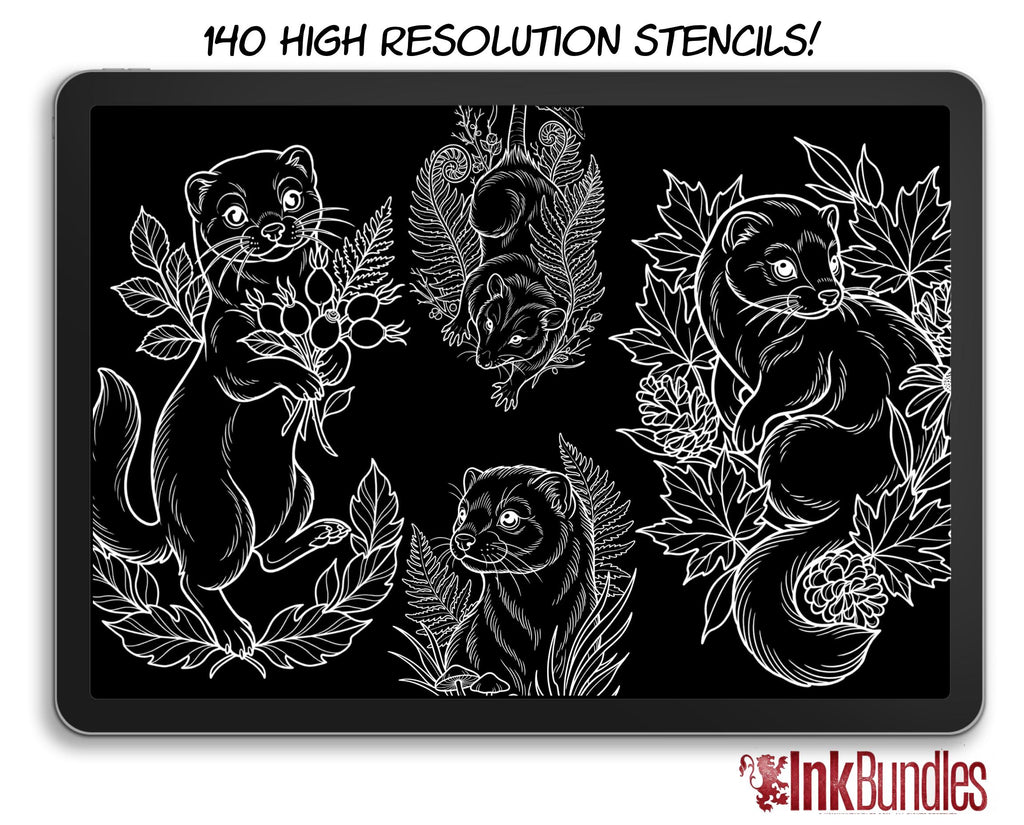Neo Traditional Tattoo Bundle | The Enchanted Forest | Procreate + PNG | Wildlife tattoo stencils / pdf | Digital Download