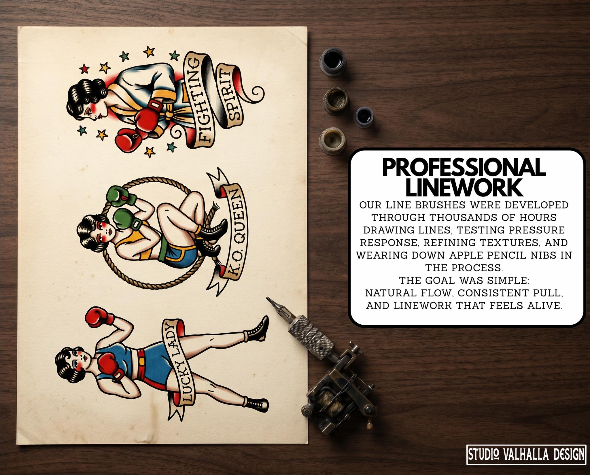 Tattoo Flash Brush Set: Watercolor, Spitshade, Ink, Paper Textures, digital download