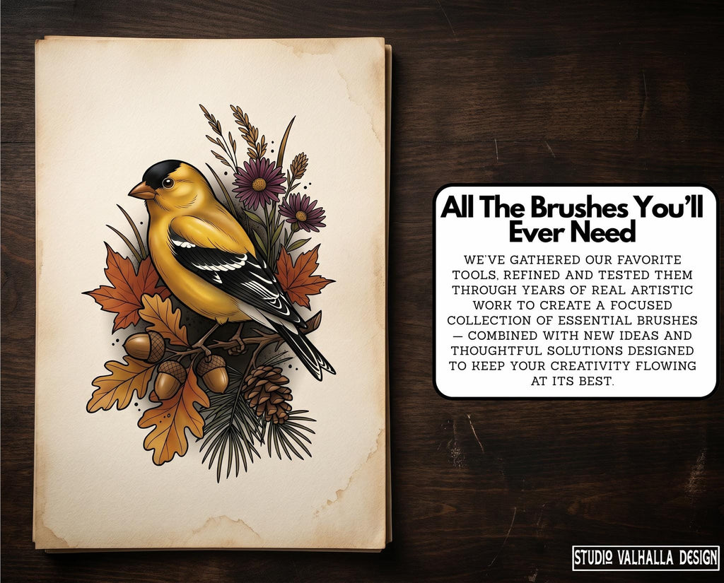 Tattoo Flash Brush Set: Watercolor, Spitshade, Ink, Paper Textures, digital download