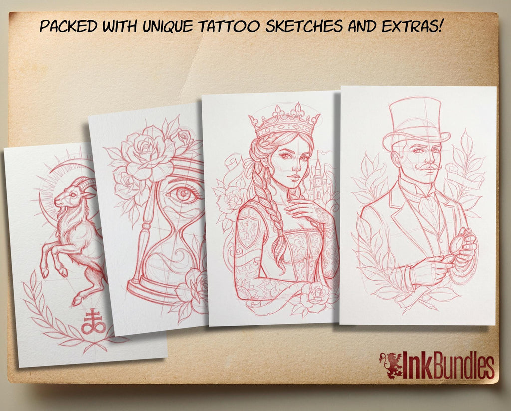 Tattoo Flash Brush Set: Watercolor, Spitshade, Ink, Paper Textures, digital download