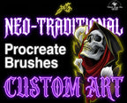 Seventh Seal, Dark Macabre Tattoo Art, Neo-Traditional Procreate Stamps, Tattoo Stencils