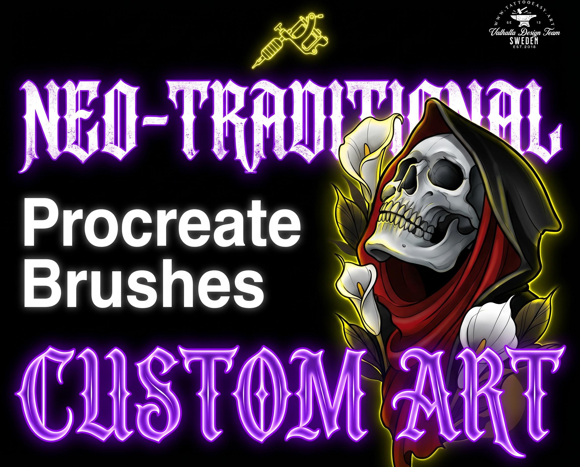 Seventh Seal, Dark Macabre Tattoo Art, Neo-Traditional Procreate Stamps, Tattoo Stencils