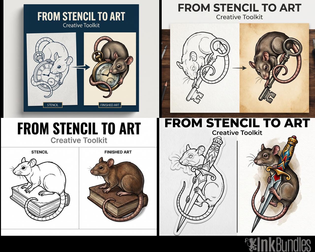 Traditional Rats - custom art | Tattoo Stencils | Flash designs