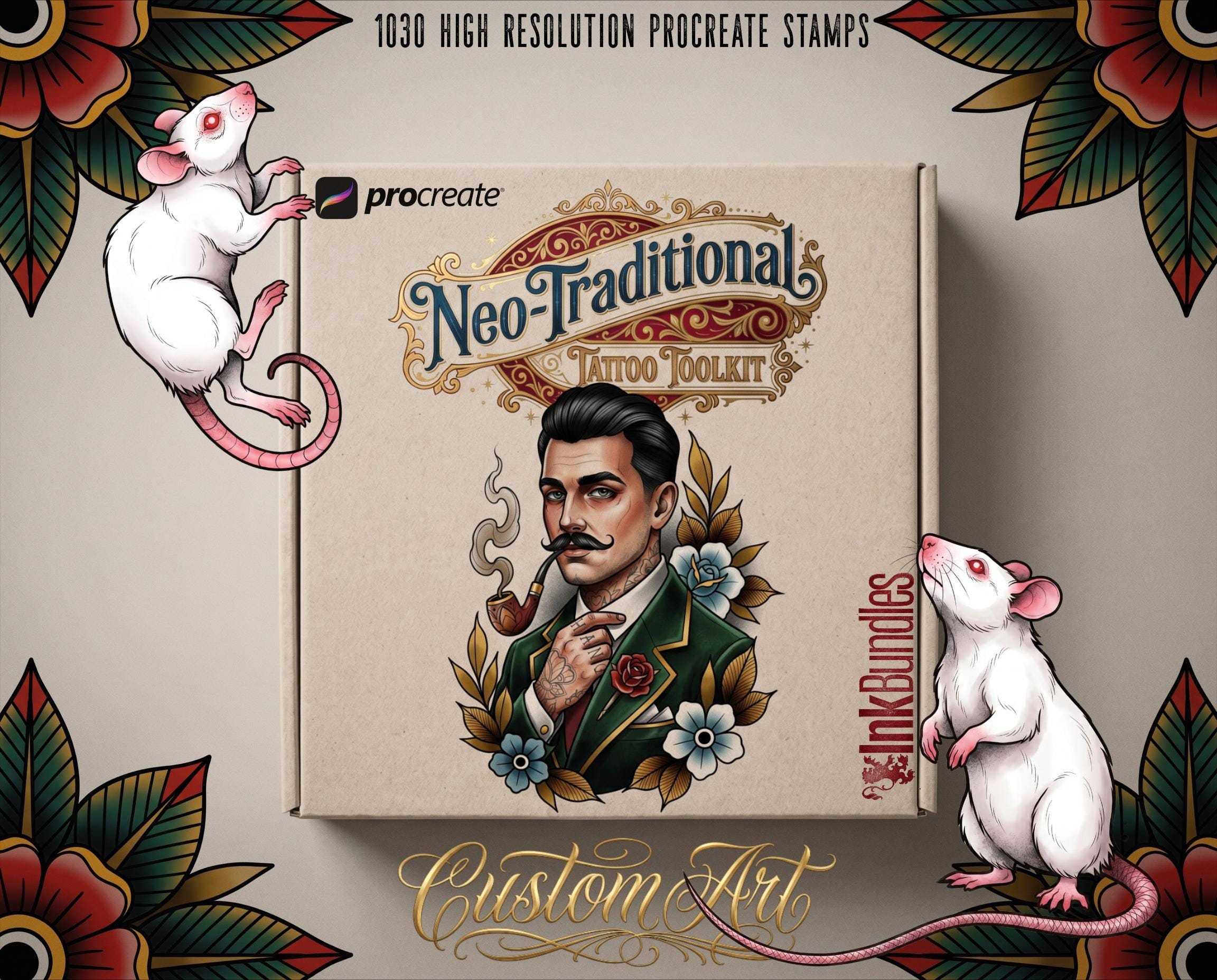 Procreate Neo-Traditional Toolkit | original art | 1000+ assets | Tattoo Creative Kit