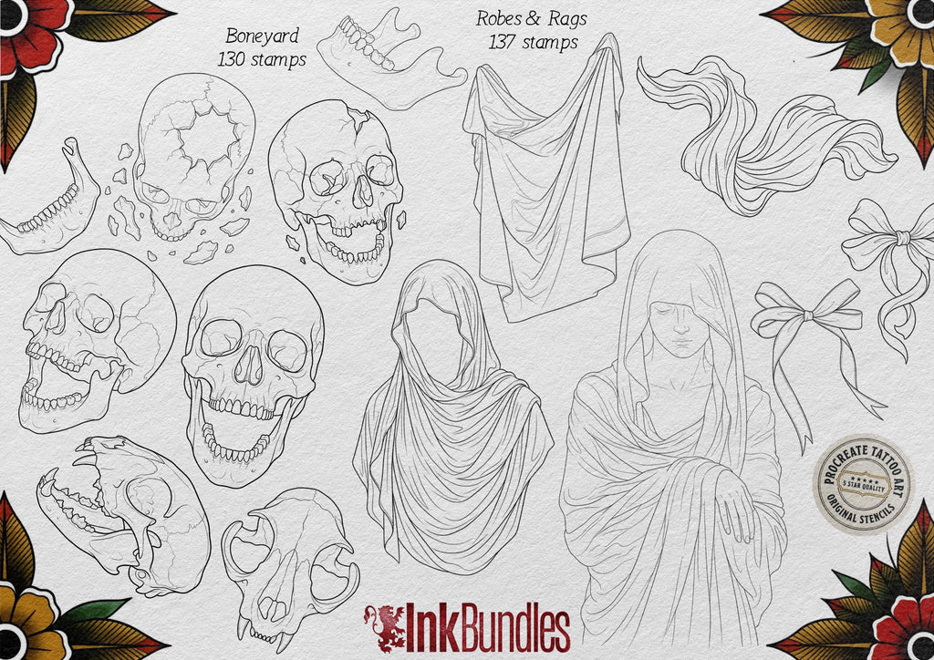 Procreate Neo-Traditional Toolkit | original art | 1000+ assets | Tattoo Creative Kit