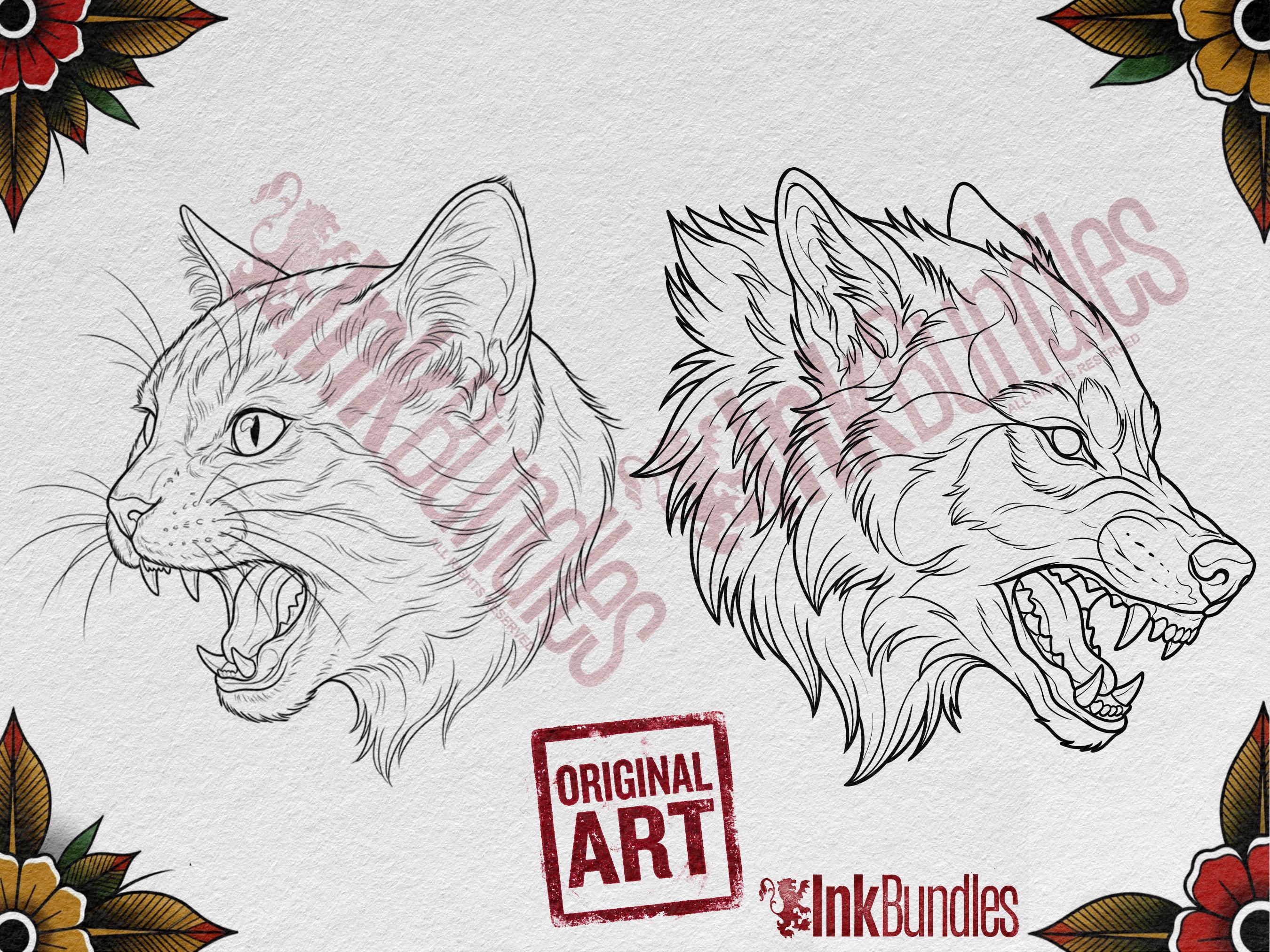 Neo Traditional Animal Tattoo Design Reference Kit, Procreate Brushset & PNG, Flash Stamps for Artists