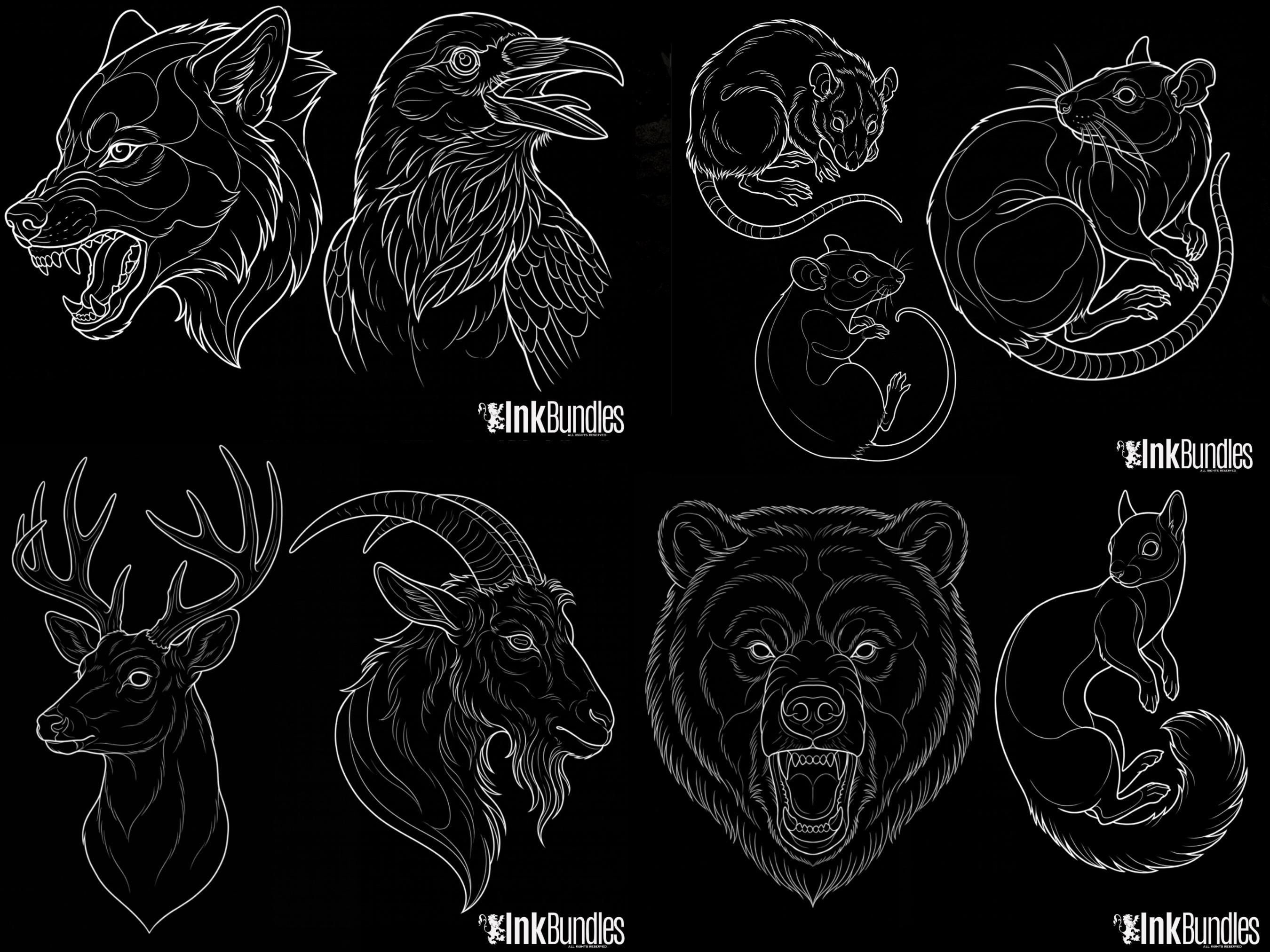 Neo Traditional Animal Tattoo Design Reference Kit, Procreate Brushset & PNG, Flash Stamps for Artists