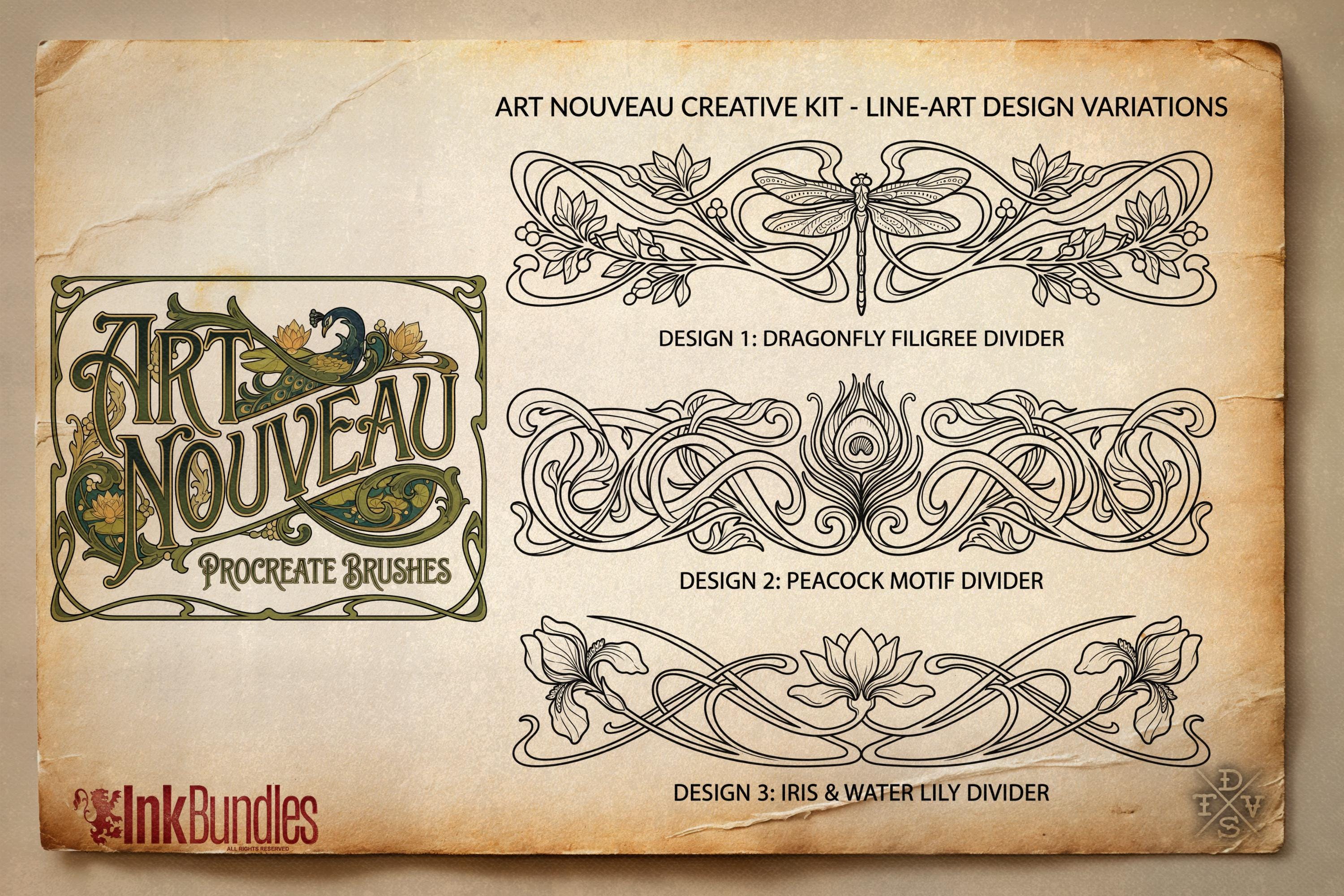 Art Nouveau Procreate Kit: ~400 Stamp Brushes (PDF)