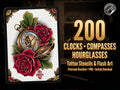 Clock Compass Procreate Brushes, Pocket Watch Tattoo Stencils, Timepiece Stamps Digital Download