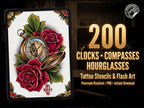 Clock Compass Procreate Brushes, Pocket Watch Tattoo Stencils, Timepiece Stamps Digital Download