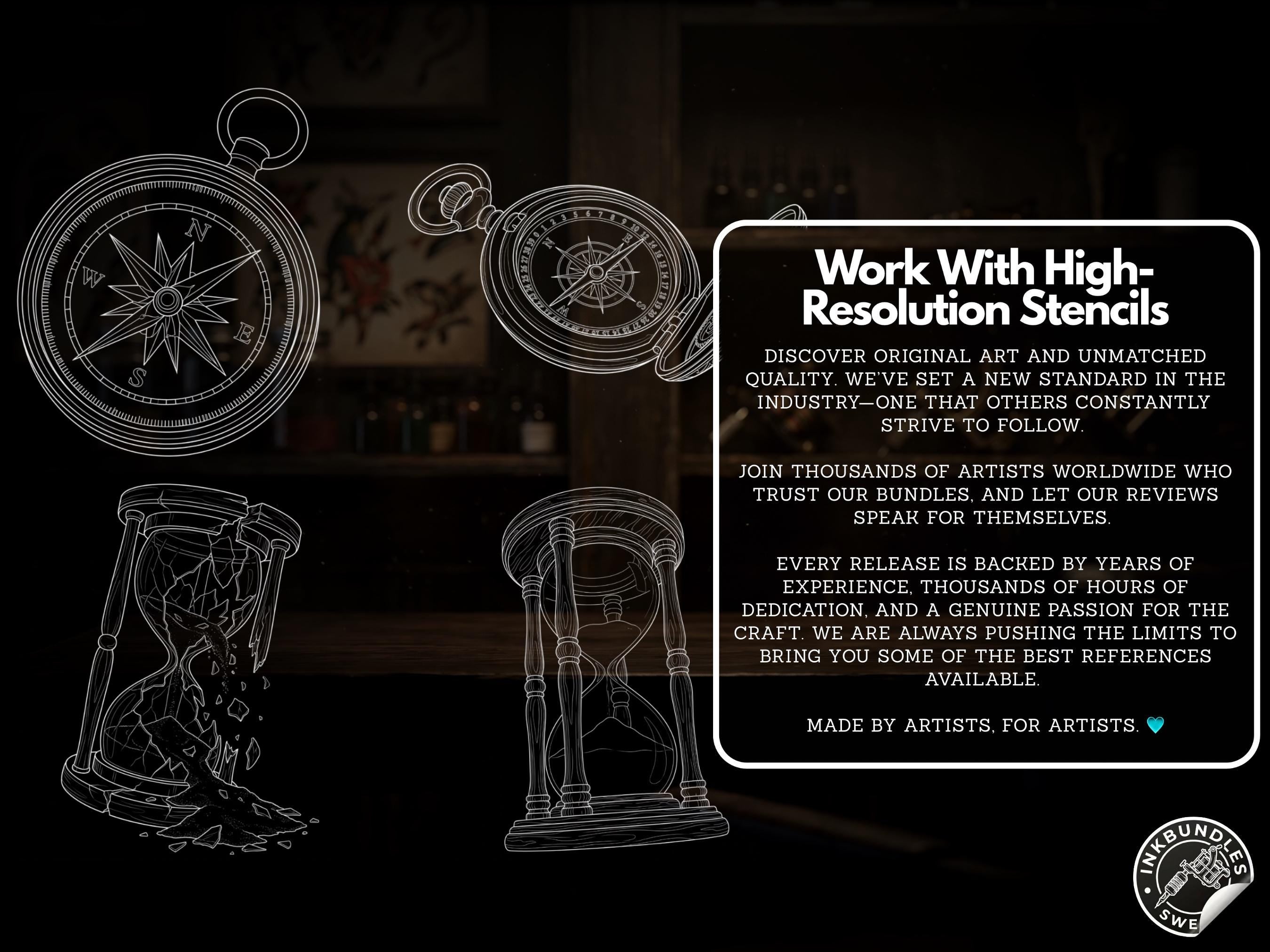 Clock Compass Procreate Brushes, Pocket Watch Tattoo Stencils, Timepiece Stamps Digital Download