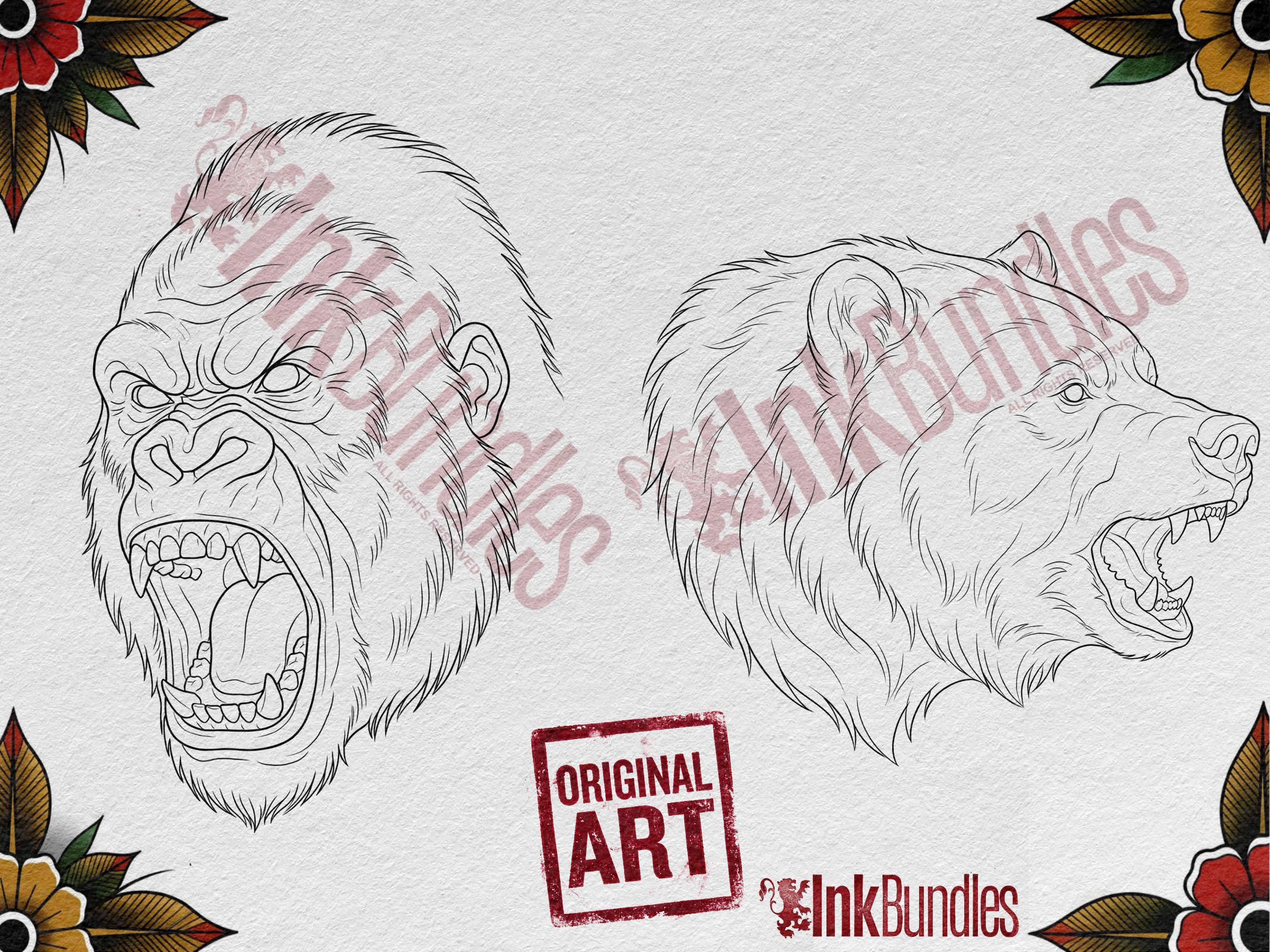 Neo Traditional Animal Tattoo Design Reference Kit, Procreate Brushset & PNG, Flash Stamps for Artists
