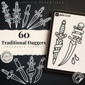 Procreate Traditional Daggers, 60 Old school Stencils / References / Tattoo essentials