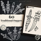 Procreate Traditional Daggers, 60 Old school Stencils / References / Tattoo essentials