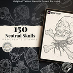 150 Neo-Traditional Skull Brushes for Procreate | Tattoo Skull Stamps, Dark Art Elements & Design Assets